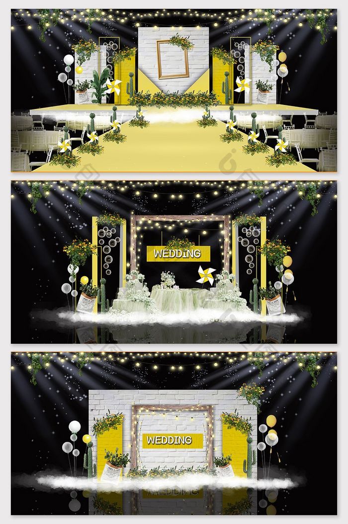 小清新砖墙黄色婚礼效果图