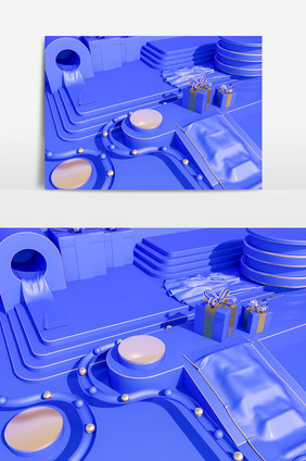 C4D蓝色礼盒电商场景模型（标准渲染）