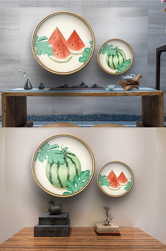 新中式民俗彩绘瓜果蔬菜装饰画图片