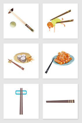 手绘筷子和菜套图插画元素