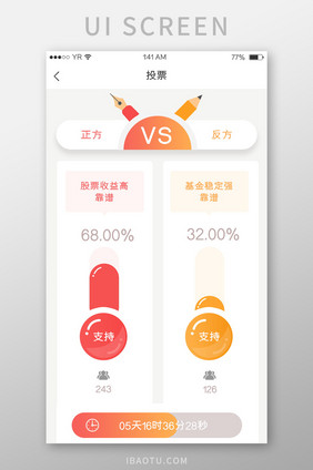 红橙渐变简约风格卡片式投票界面展示
