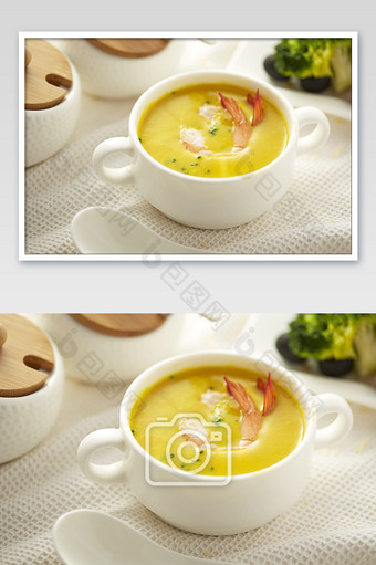 高清美食南瓜虾仁汤摄影图图片