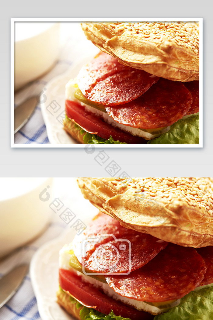 高清美食法风萨拉米烧饼细节摄影图