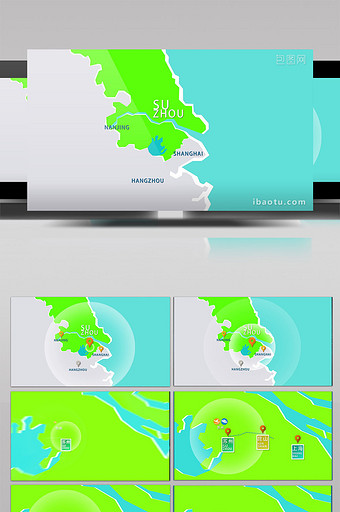 简约科技风长三角地图MG动画AE模板图片