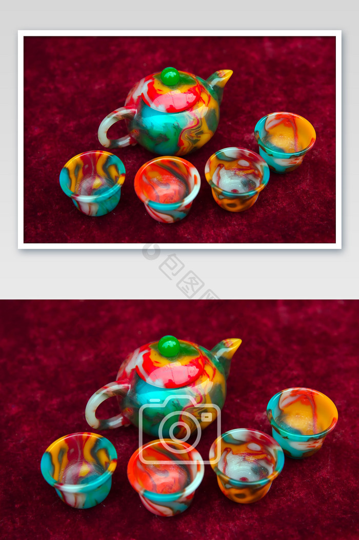 玉石茶具摄影图片