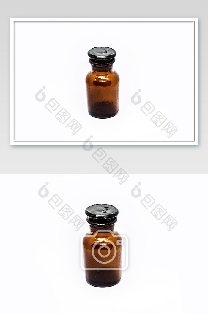 白底实验室褐色容量瓶摄影图片