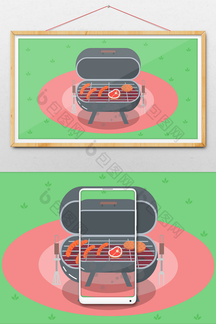 烧烤架烤肉烤香肠动图GIF