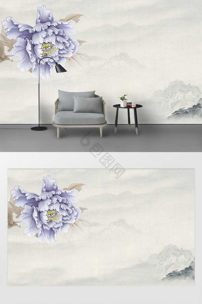 中式手绘工笔花鸟国画牡丹花开富贵背景墙图片