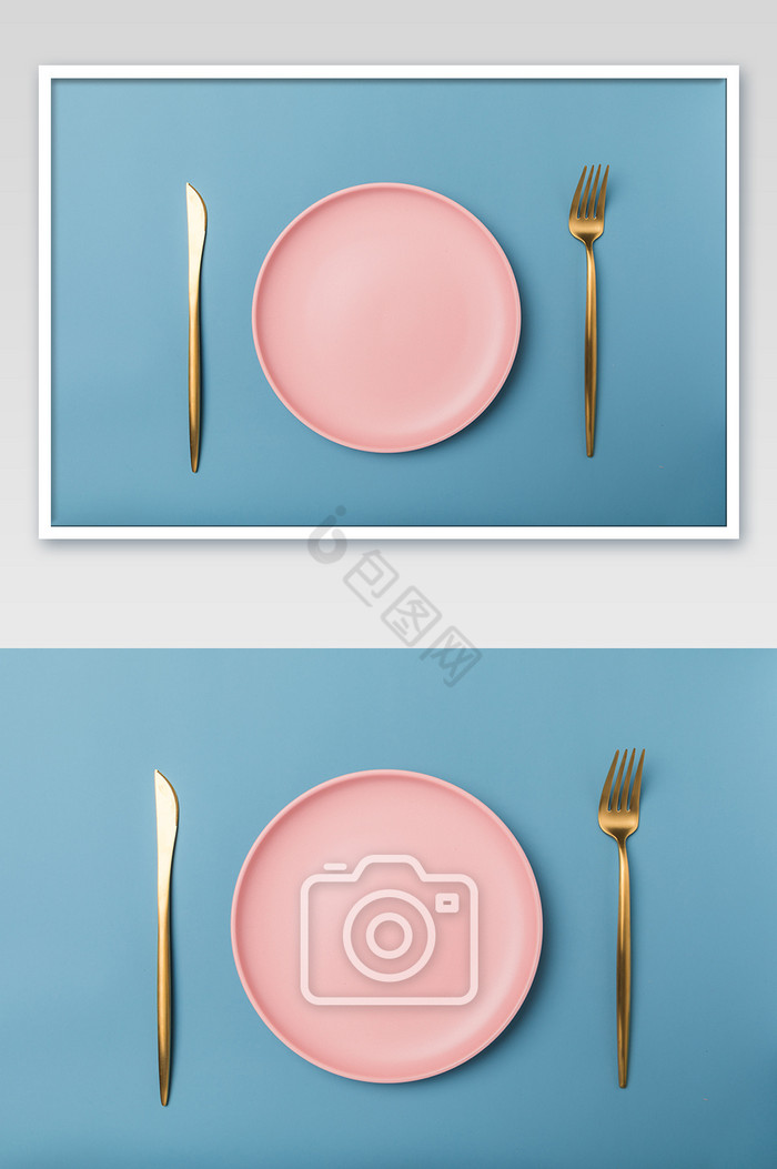 蓝色餐桌餐具盘子图图片