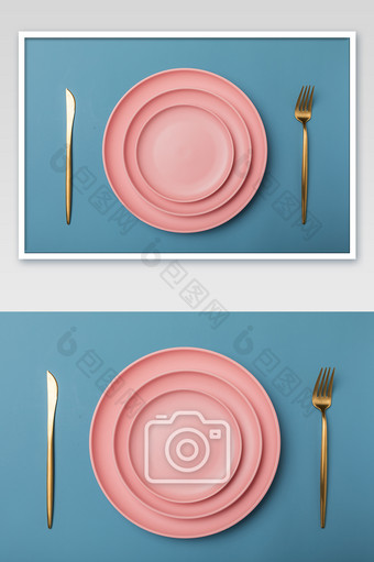 粉色西餐盘刀叉图片
