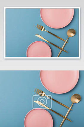 粉色餐盘餐具创意图片