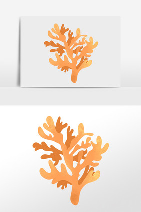 手绘海底海洋生物黄色珊瑚插画