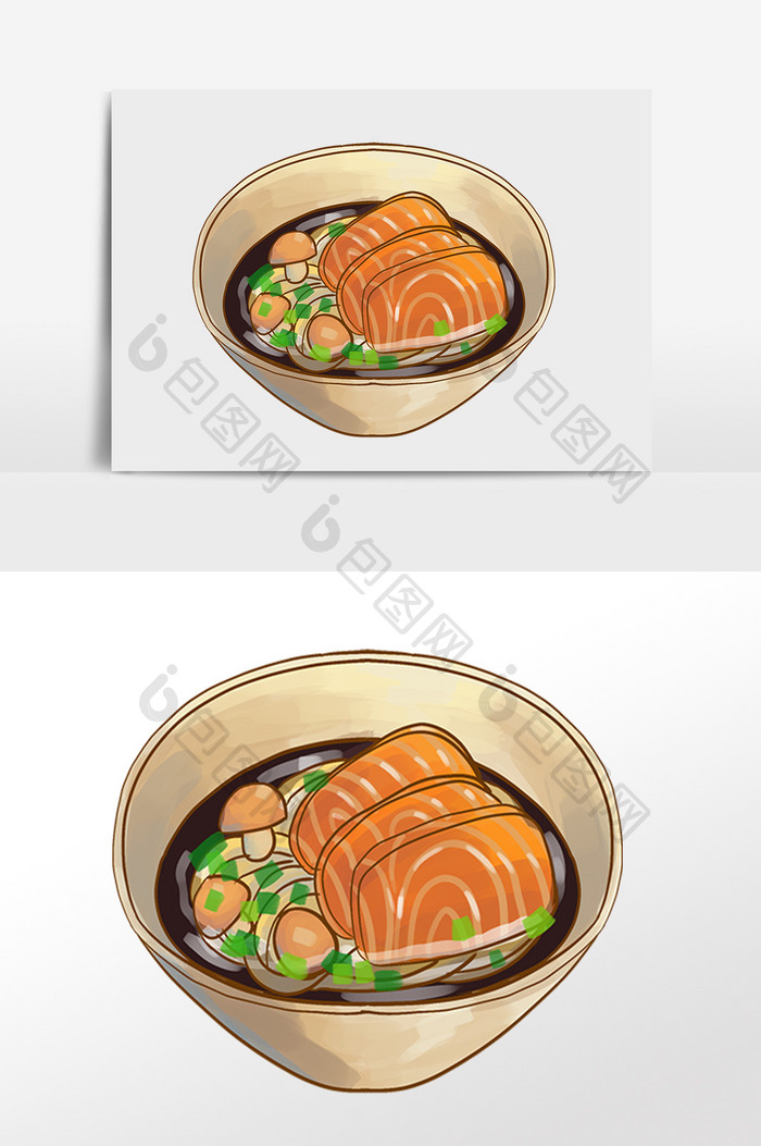 手绘餐饮美食食物牛肉面条插画