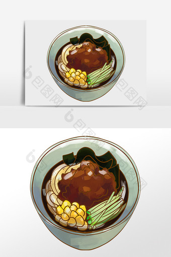 手绘餐饮美食食物炸酱面条插画图片