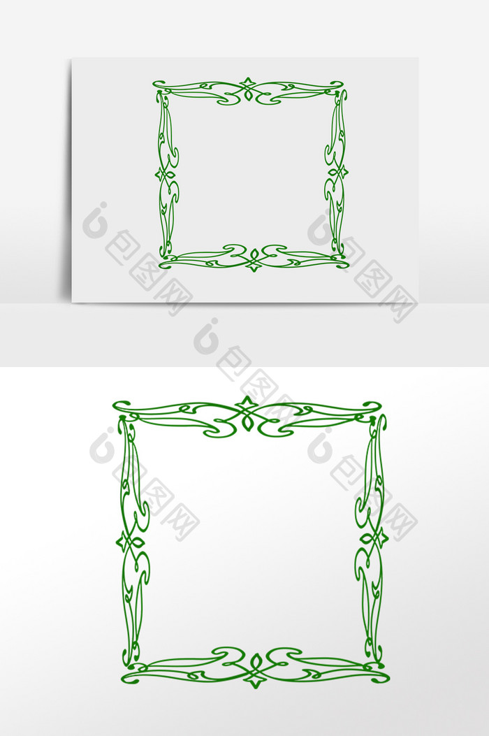 手绘绿色欧式花纹装饰边框插画