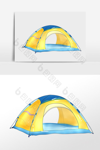 手绘夏季海滩旅行露营帐篷插画图片