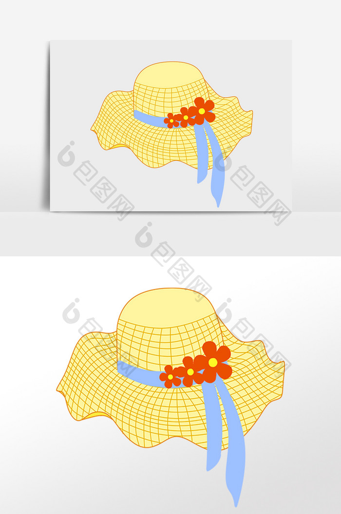 手绘夏季海滩旅行遮阳帽子插画