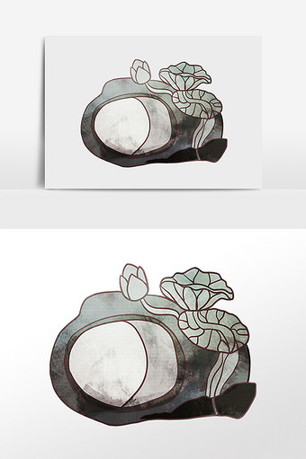 手绘古风教育黑色荷花砚台插画图片下载