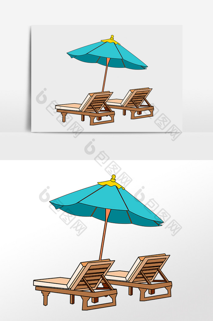 手绘夏季海滩度假旅游躺椅插画