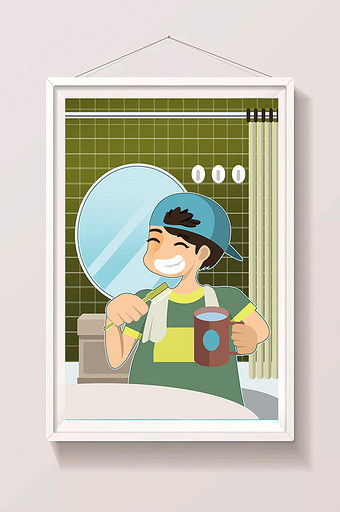 卡通医疗健康刷牙爱牙日男孩刷牙插画海报图片
