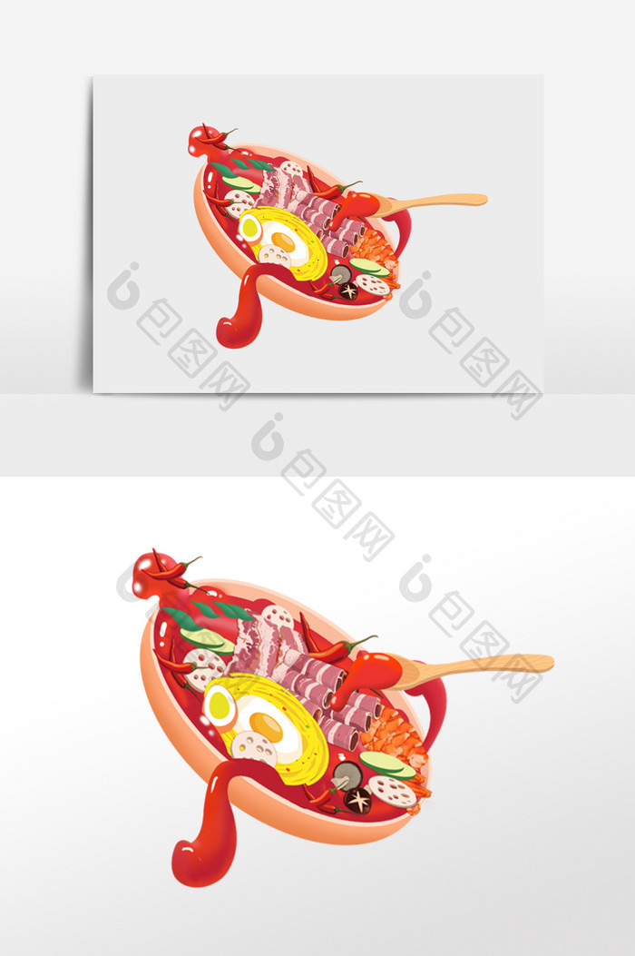 红色插画卡通漫画美食麻辣香锅Q版