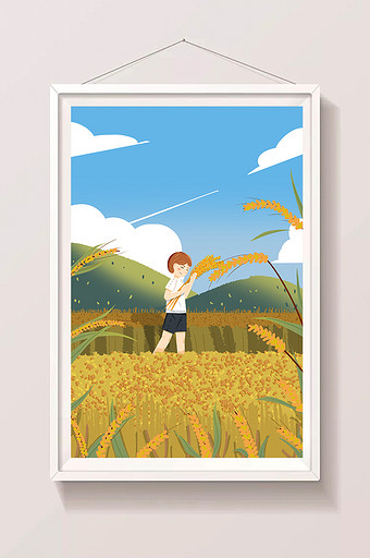 卡通扁平芒种节气麦田小麦插画图片