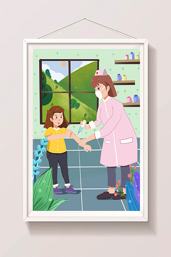 卡通扁平预防针预防流感医院插画图片