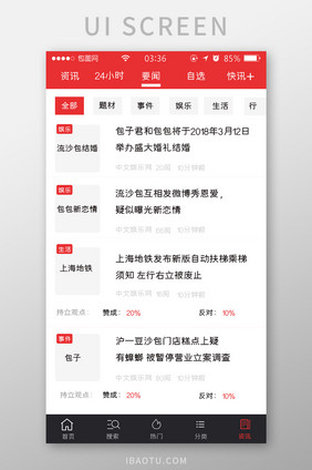 红色扁平简约新闻列表信息UI移动界面