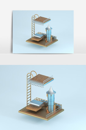 C4D简约小清新2.5D立体装饰促销元素