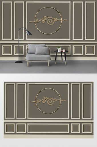 古典简约欧式金色线条装饰格子背景墙图片