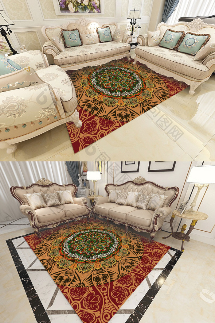 欧式大气复古高端花纹客厅卧室地毯