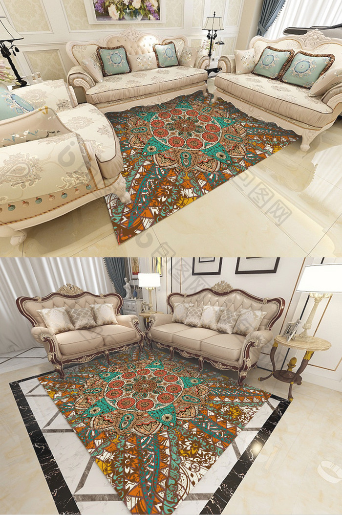 欧式复古纹理大气花纹客厅卧室地毯