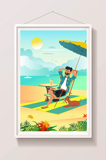 卡通夏景夏季夏日度假渐变海报app插画图片