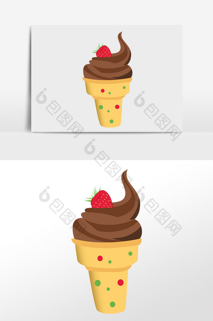 手绘夏季蛋筒甜点巧克力雪糕插画