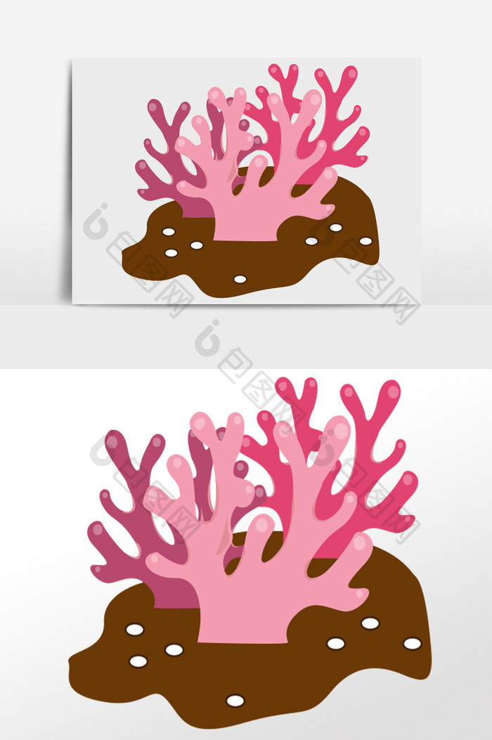 手绘卡通海洋生物粉色珊瑚插画