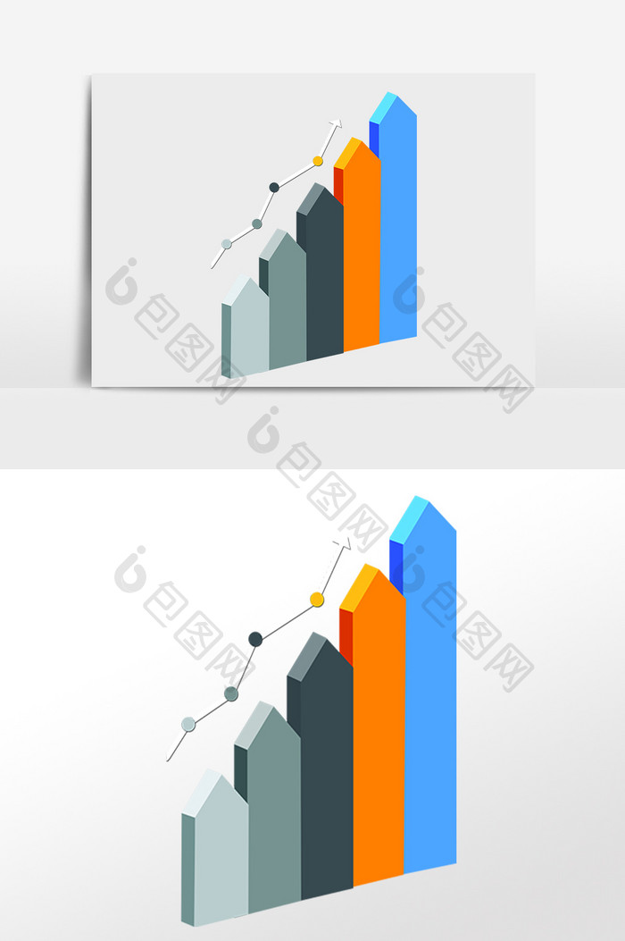 手绘PPT立体箭头上升数据插画