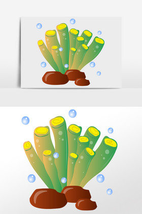 海洋生物植物绿水草泡泡插画