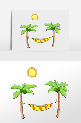 高清图片清新唯美24节气大暑小暑海滩吊床美女插画高清图片海边沙滩