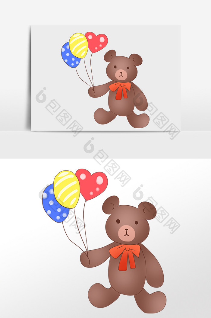手绘儿童节快乐拿气球小熊插画