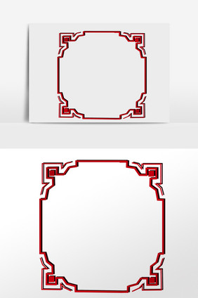 手绘中国风红色花纹边框插画