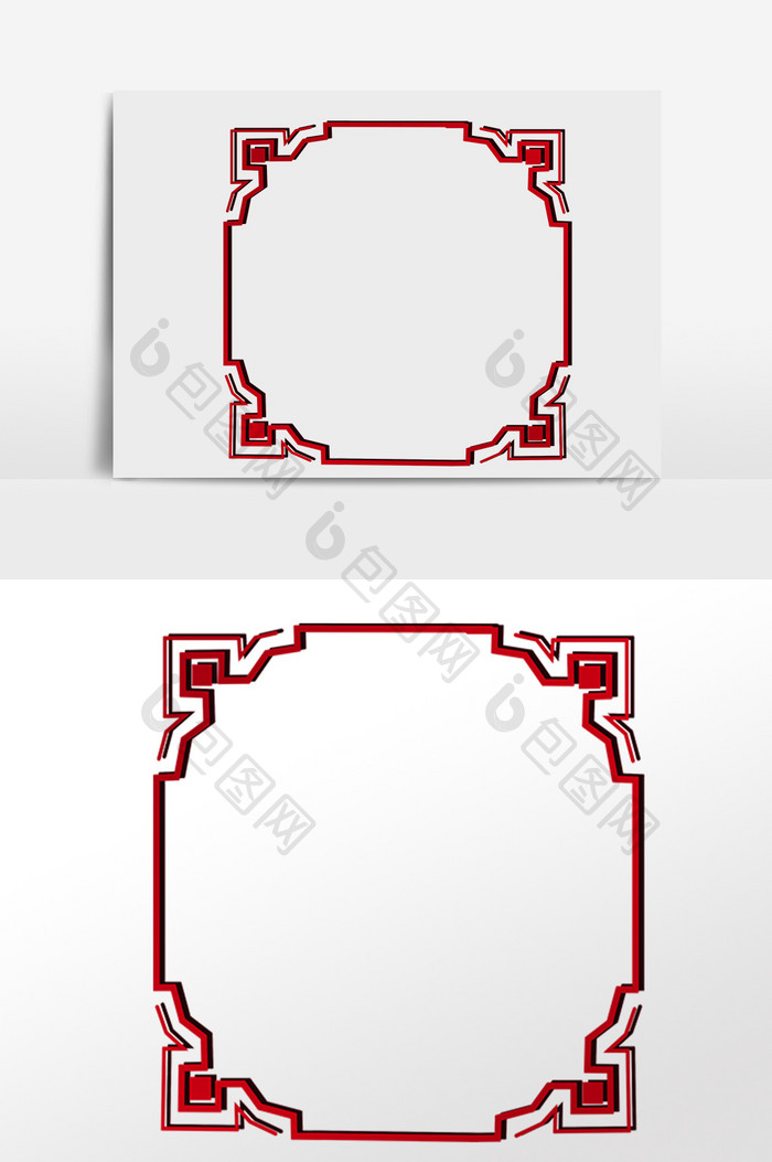 手绘中国风红色花纹边框插画