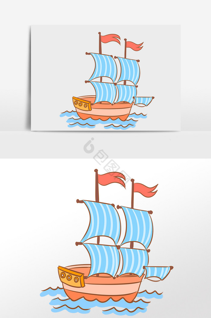 交通工具彩色帆船插画图片