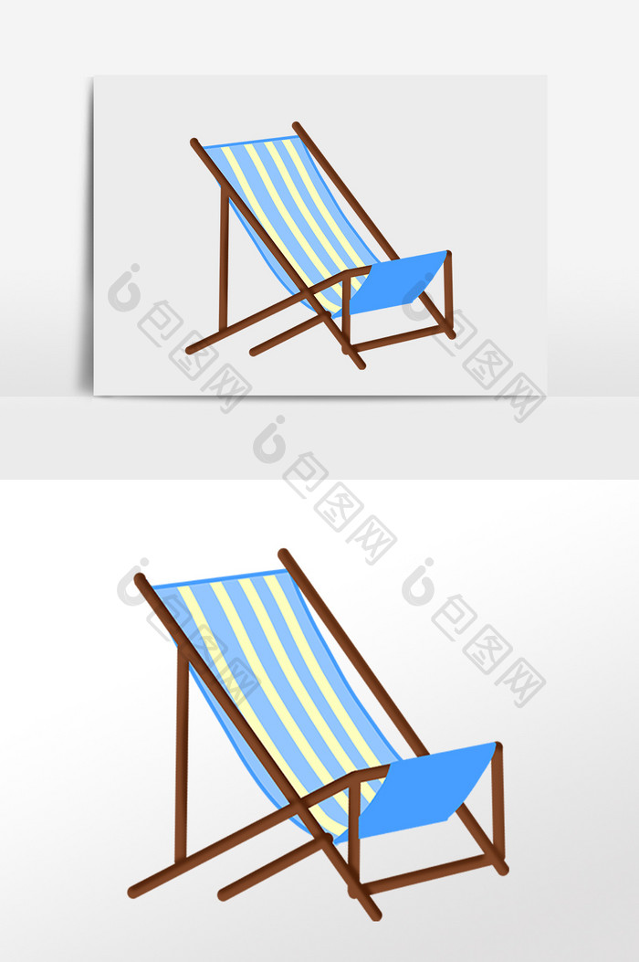 手绘夏季海滩旅游蓝条躺椅插画