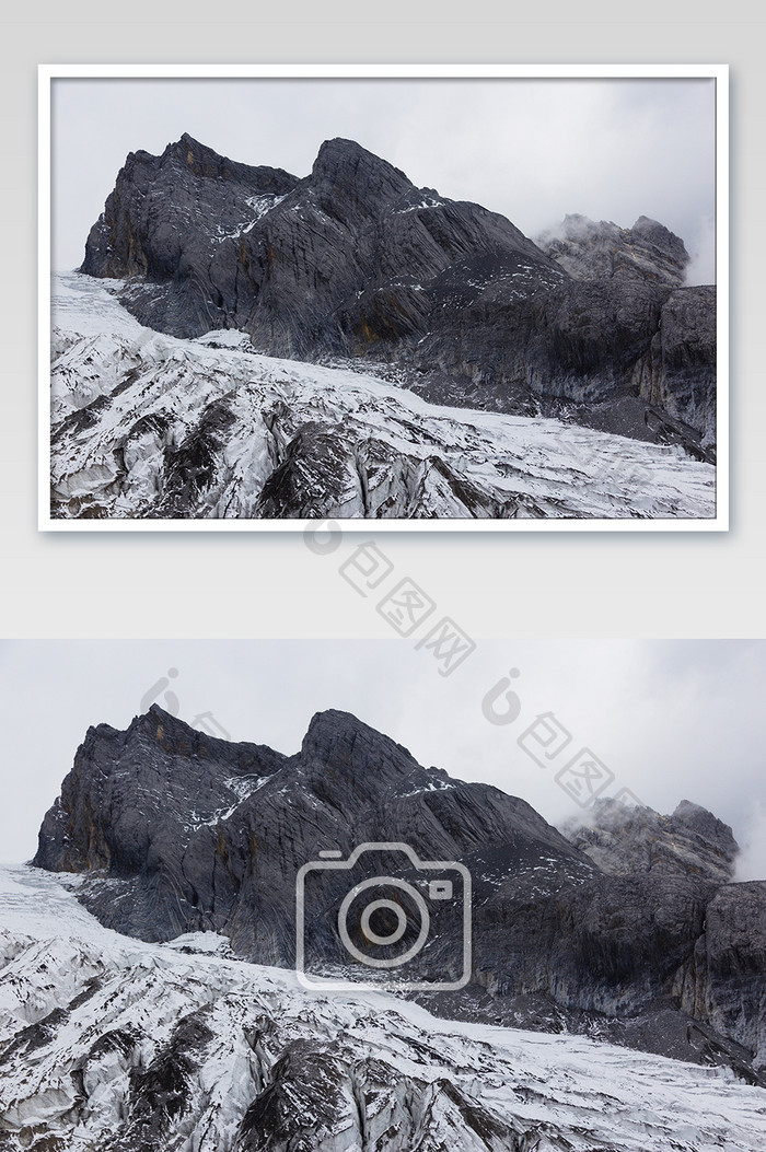 云南玉龙雪山山顶雪山岩石细节摄影图