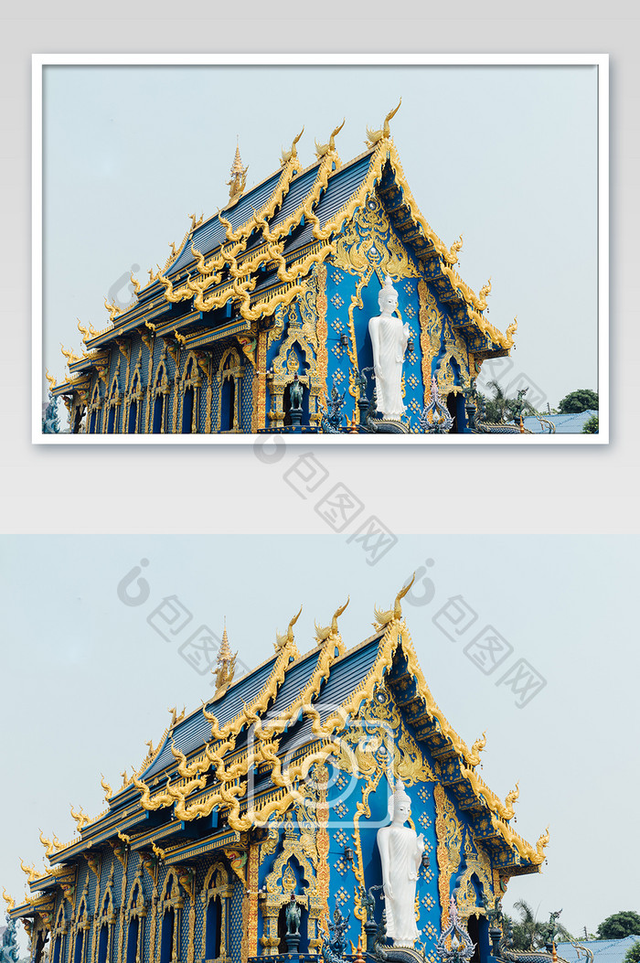 泰国蓝色庙宇屋顶摄影图片