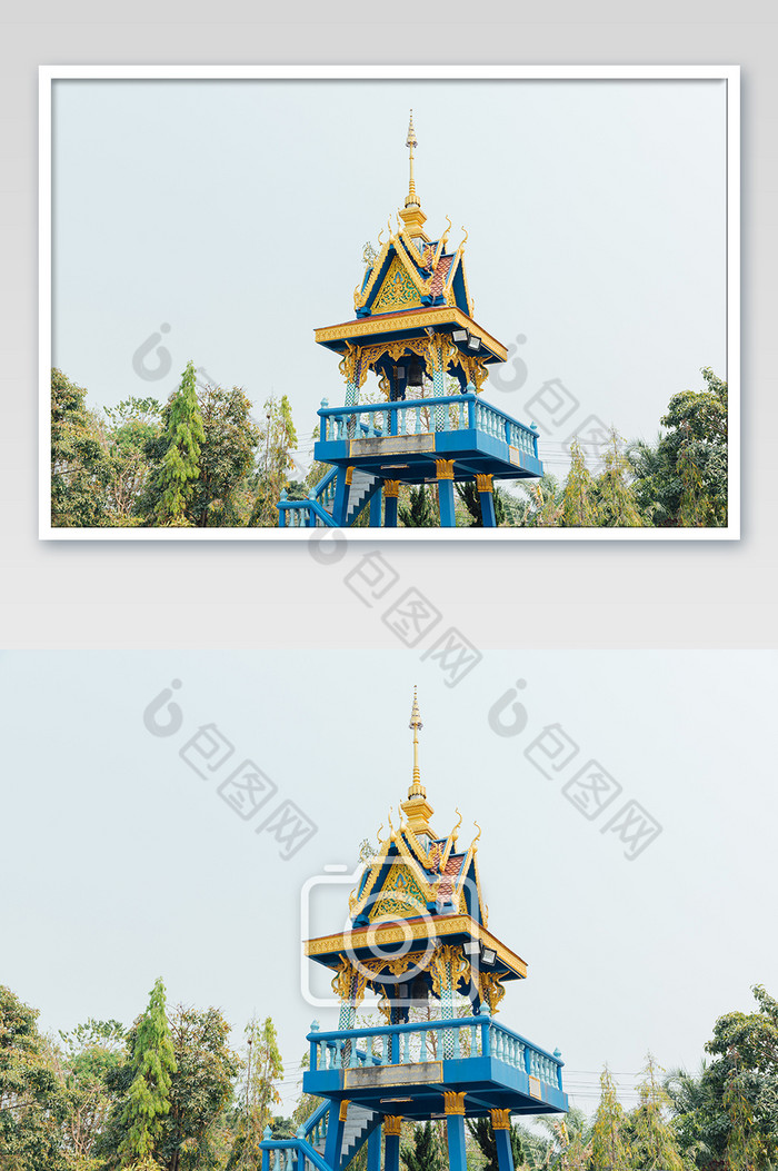 泰国蓝色庙宇金色屋顶摄影图片图片