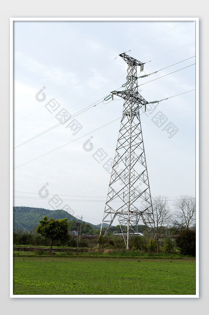 高压线乡村风光田园景色电线塔简洁高清大图