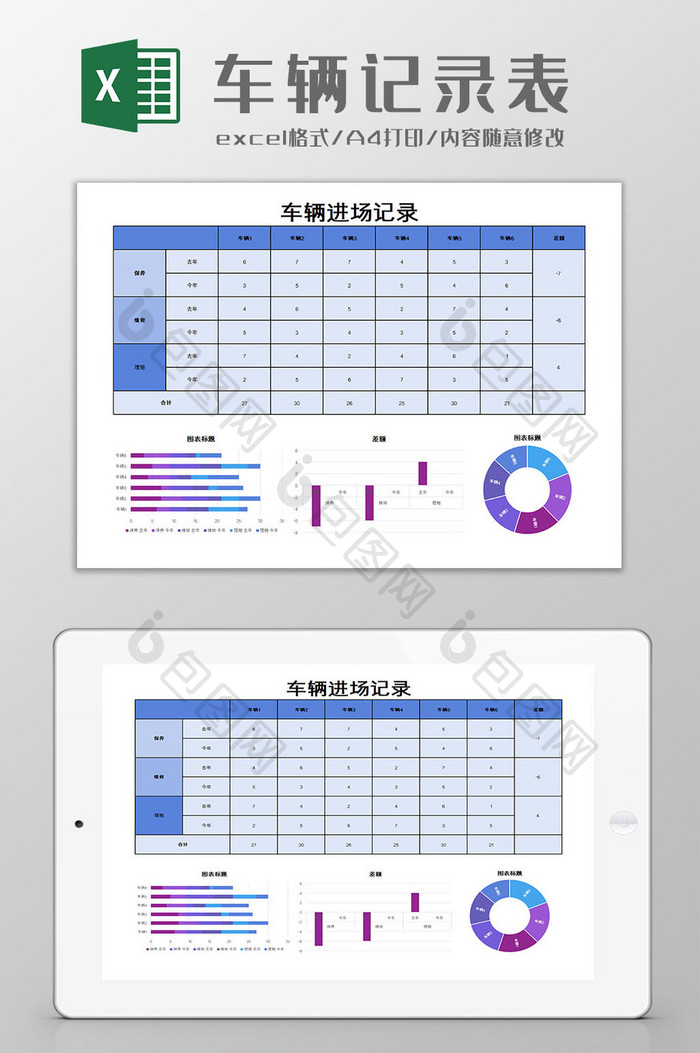 车辆记录表Excel模板