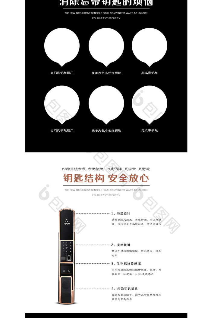 黑色炫酷指纹锁淘宝天猫电商详情页模板