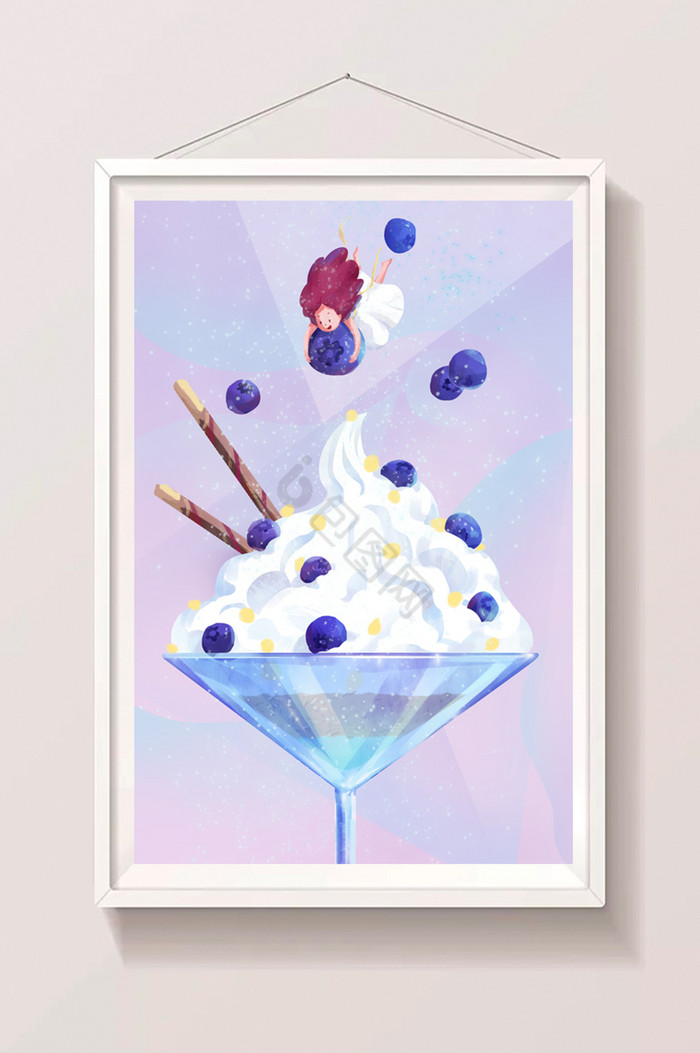 冰凉一夏蓝莓冰淇淋插画图片